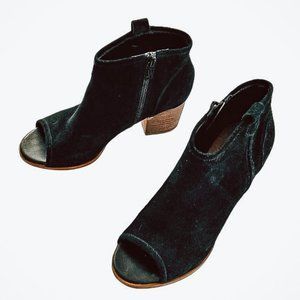 Aldo Black Suede Leather Open Toe Stacked Heel Shoes Heels 6